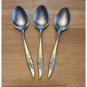 Vintage Stainless Steel 6" Teaspoons Rose Design Handles Japan Set of 4
